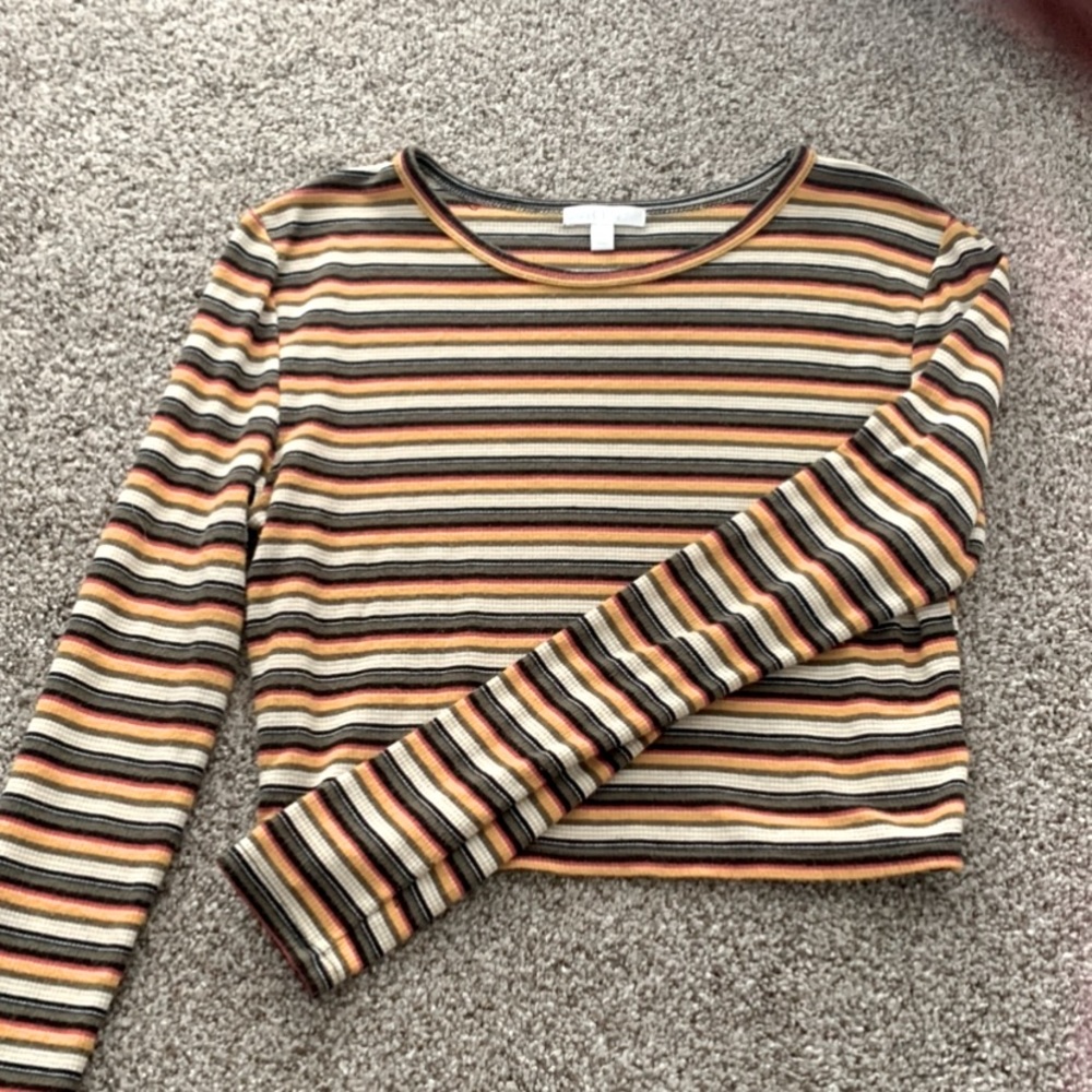 Colorful Striped Long Sleeve Crop Top 🤗